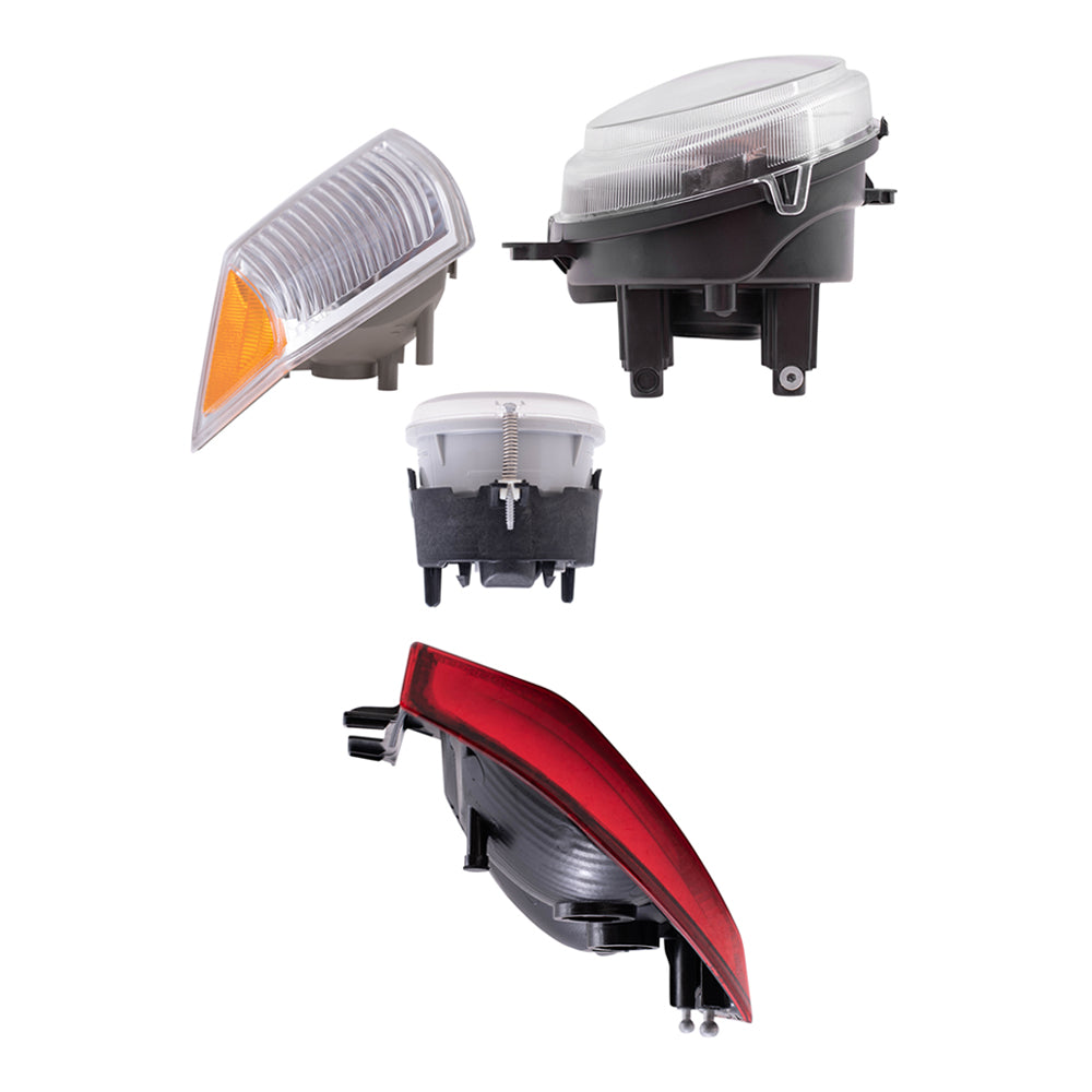 Brock Replacement Halogen Headlight Assemblies without Leveling, Park Signal Marker Lights, Fog Lights and Tail Lights 8 Piece Set Compatible with 2010 Compass