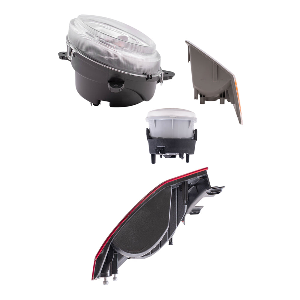 Brock Replacement Halogen Headlight Assemblies without Leveling, Park Signal Marker Lights, Fog Lights and Tail Lights 8 Piece Set Compatible with 2010 Compass