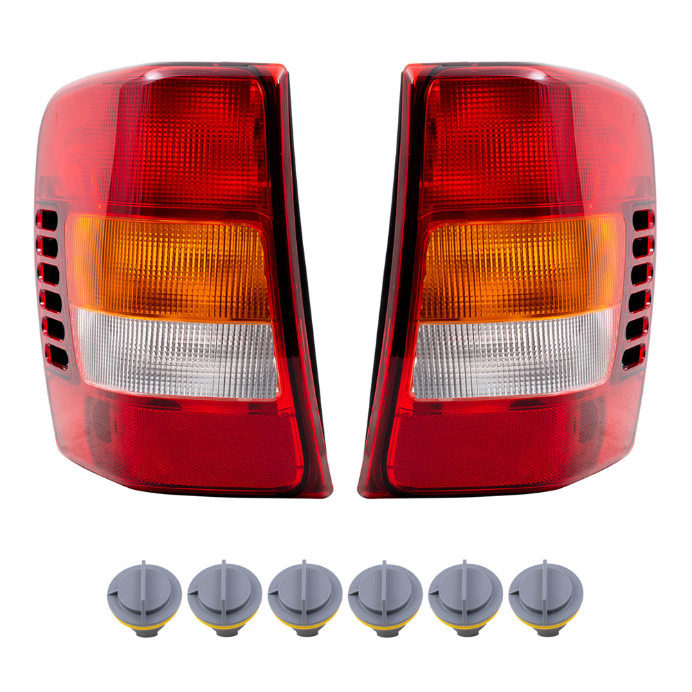 Brock Replacement Driver and Passenger Side Tail Light Units with Circuit Board and Tail Light Bulb Sockets without Bulbs 8 Piece Set Compatible with 2002-2004 Grand Cherokee