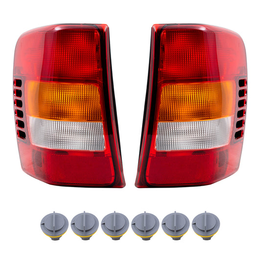 Brock Replacement Driver and Passenger Side Tail Light Units with Circuit Board and Tail Light Bulb Sockets without Bulbs 8 Piece Set Compatible with 2002-2004 Grand Cherokee