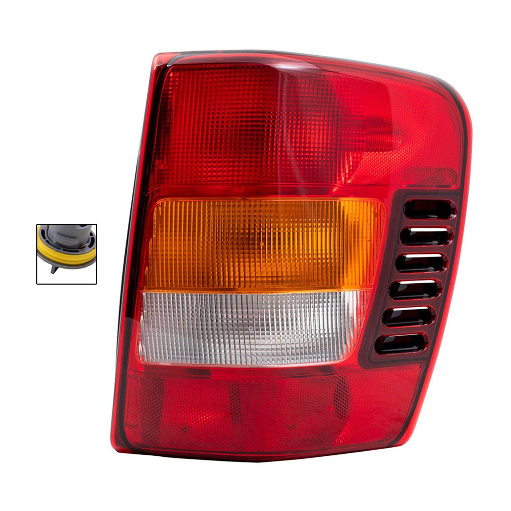 Brock Replacement Passenger Side Tail Light Unit with Circuit Board and Tail Light Bulb Sockets without Bulbs 4 Piece Set Compatible with 2002-2004 Grand Cherokee