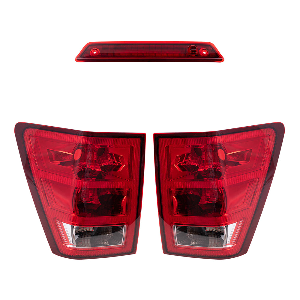 Brock Replacement Driver and Passenger Side Tail Light Units & 3rd Brake Light 3 Piece Set Compatible with 2005-2006 Jeep Grand Cherokee