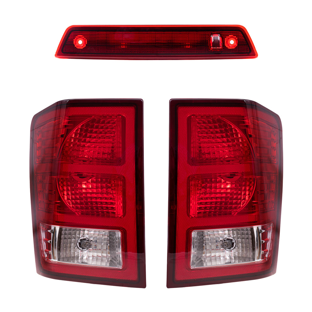Brock Replacement Driver and Passenger Side Tail Lights and 3rd Brake Light 3 Piece Set Compatible with 2007-2010 Jeep Grand Cherokee