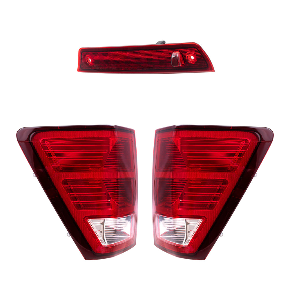 Brock Replacement Driver and Passenger Side Tail Lights and 3rd Brake Light 3 Piece Set Compatible with 2007-2010 Jeep Grand Cherokee