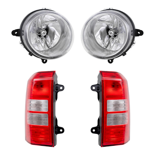 Brock Replacement Halogen Headlight Assemblies without Leveling and Tail Light Assemblies 4 Piece Set Compatible with 2008-2017 Patriot