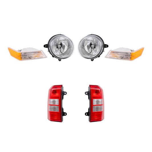 Brock Replacement Halogen Headlight Assemblies without Leveling, Park Signal Marker Lights and Tail Light Assemblies 6 Piece Set Compatible with 2008-2017 Patriot
