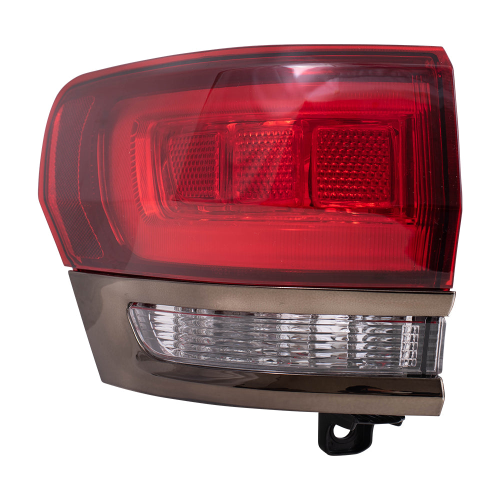Brock Replacement Driver Side Tail Light Assembly with Silver Bezel without Platinum Insert Body Mounted Compatible with 14-20 Grand Cherokee