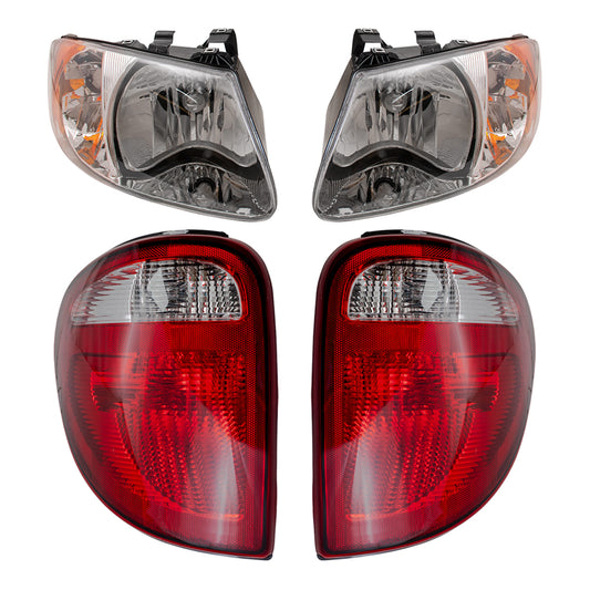 Brock Replacement Set Headlights and Tail Lights Compatible with 2004-2007 Caravan Town & Country with 113" Wheel Base