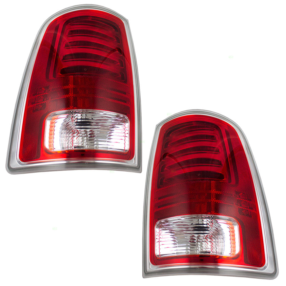 Brock Aftermarket Replacement Part Driver & Passenger Side LED Tail Light Assemblies Set with Chrome Trim Compatible with 2013-2018 RAM 1500
