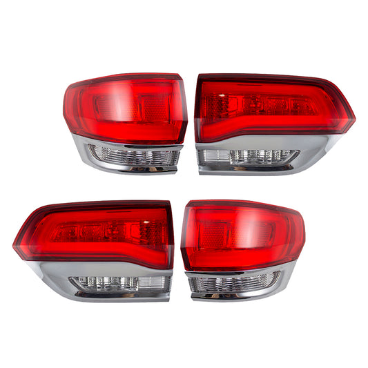 Brock Replacement Driver and Passenger Side Tail Light Assemblies with Chrome Bezel 4 Piece Set Compatible with 2014-2021 Grand Cherokee Laredo/Limited/Overland/Summit