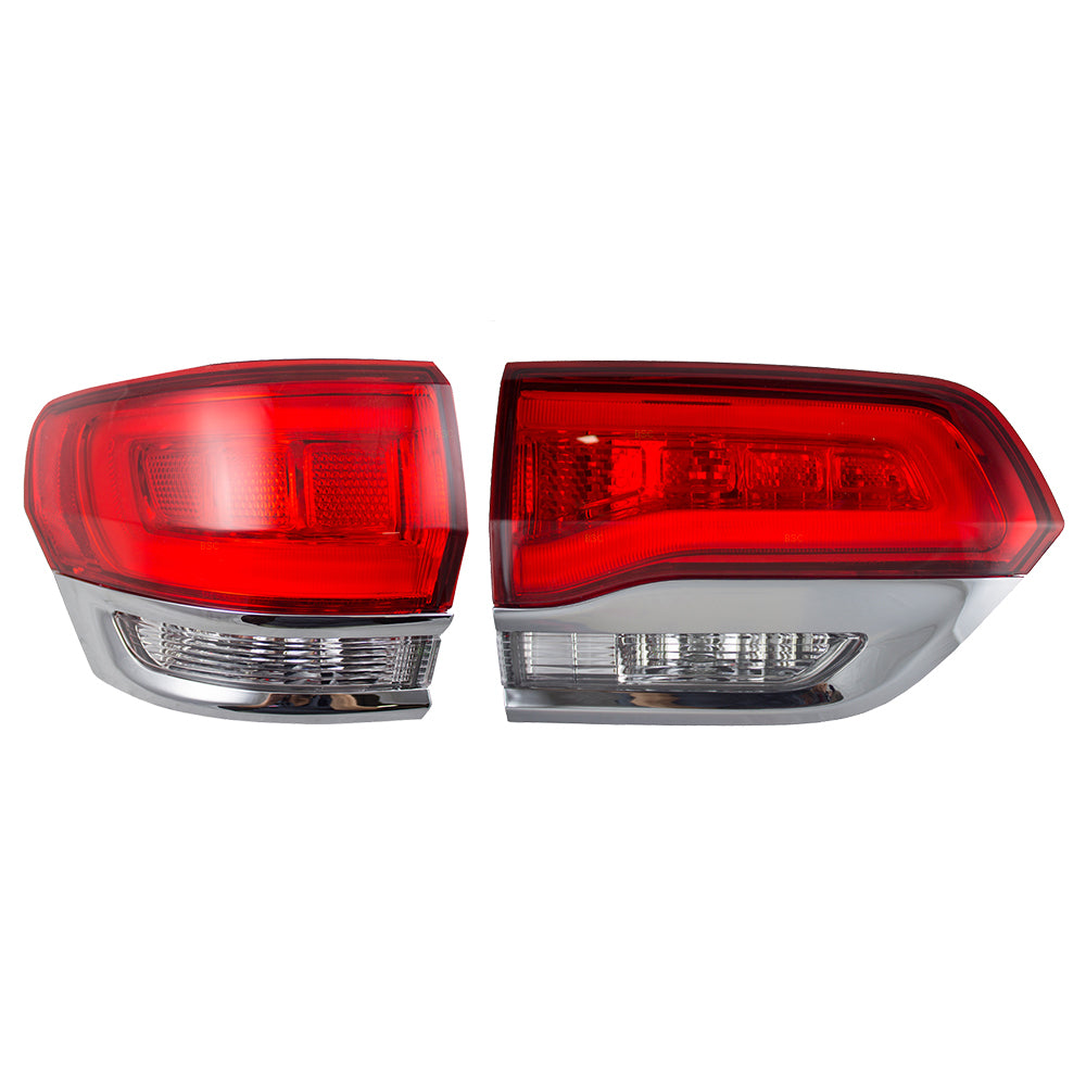 Brock Aftermarket Replacement Driver Left Tail Light Assemblies with Chrome Bezel without Platinum Insert Quarter Panel and Liftgate Mounted Set Compatible with 2014-2021 Jeep Grand Cherokee