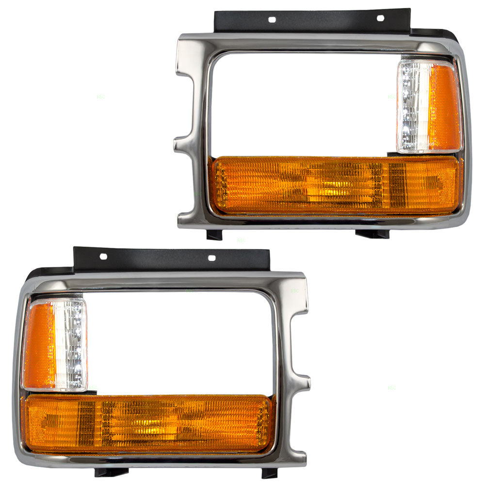 Brock Replacement Set Park Signal Side Marker Lights Chrome Bezel Compatible with 1991-1996 Dakota with Aero Package 56003351 56003350