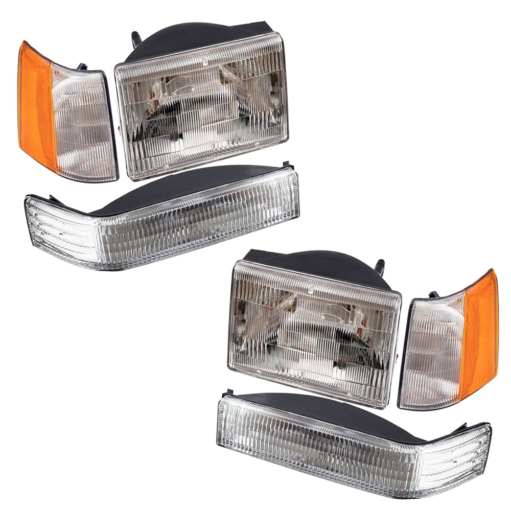 Brock Replacement 6 Pc Set Headlights, Park Signal and Side Marker Lights Compatible with 1997-1998 Grand Cherokee