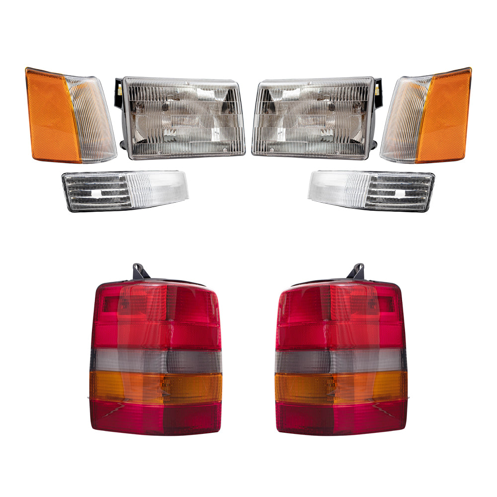 Brock Replacement Driver and Passenger Side Headlights, Side Marker Lights, Park Signal Marker Lights and Tail Lights 8 Piece Set Compatible with 1997-1998 Grand Cherokee