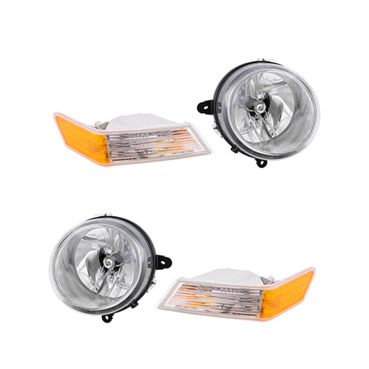 Brock Replacement Driver and Passenger Side Halogen Headlight Assemblies without Leveling and Park Signal Marker Lights 4 Piece Set Compatible with 2007-2017 Patriot