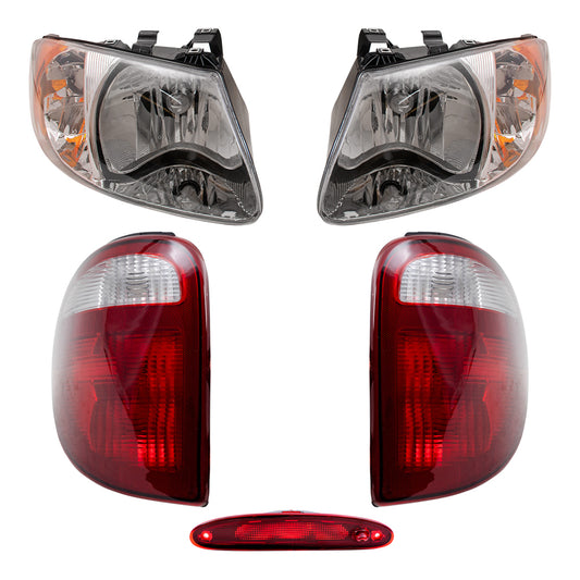Brock Replacement Headlights and Tail Lights with 3rd Brake Lamp Compatible with 2001 2002 2003 Caravan Town & Country Voyager