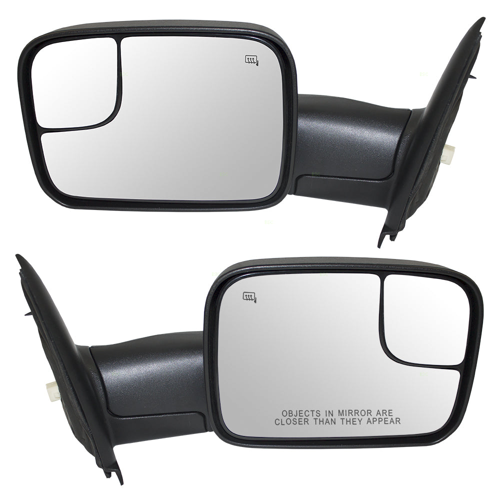 Replacement Pair Set Power Side Trailer Tow Mirrors Heated 7x10 Flip Up Compatible with 2002-2010 Ram Pickup Truck CH1320228 CH1321228