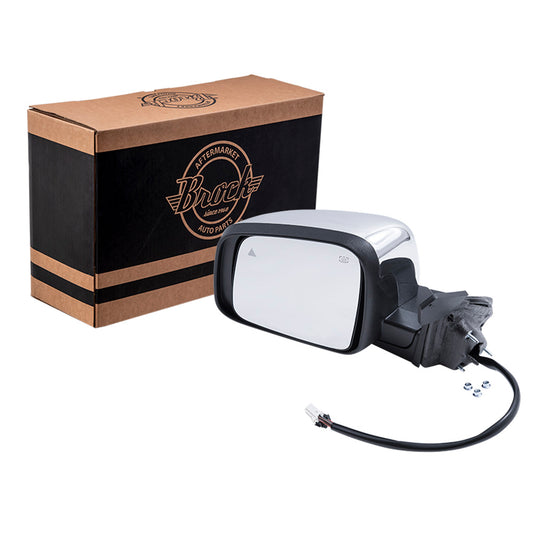Brock Aftermarket Replacement Driver Left Power Mirror Chrome With Heat-Signal-Memory-Blind Spot Detection Without Auto Dimming Compatible With 2011-2021 Jeep Grand Cherokee Code GQU
