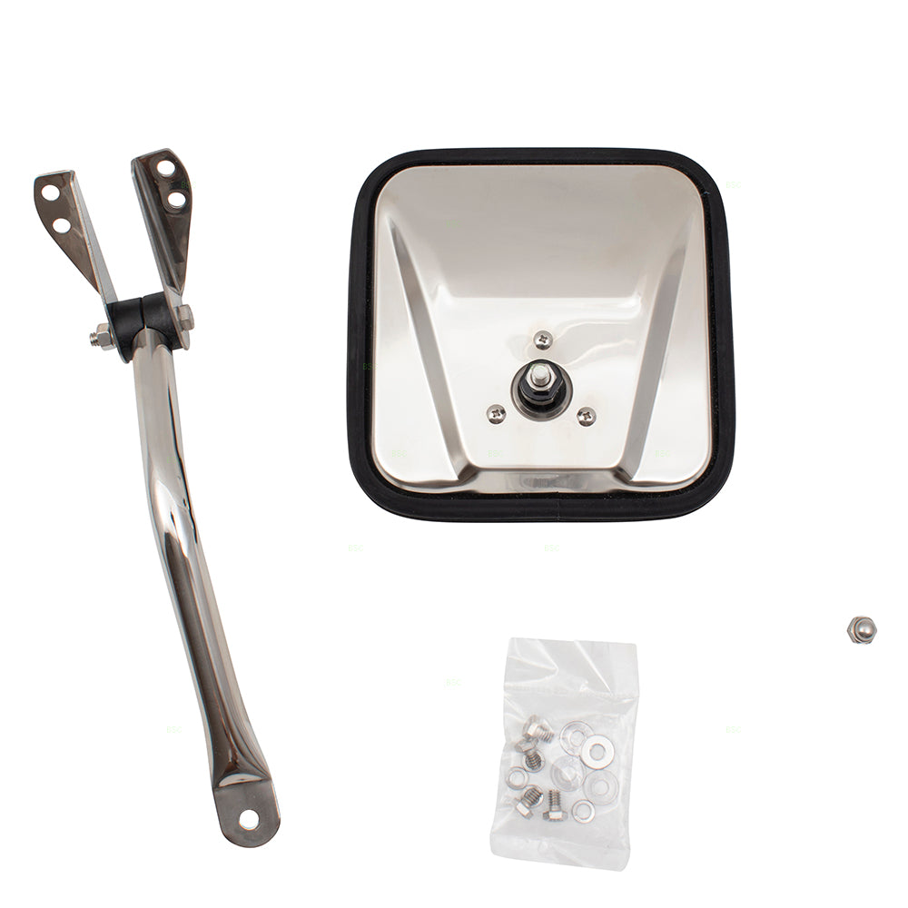 Brock Replacement Driver Side Stainless Steel Manual Mirror Windshield Hinge Mounted Compatible with 1987-1994 Wrangler/ 1955-1986 CJ Series/ 1955-1982 DJ Series