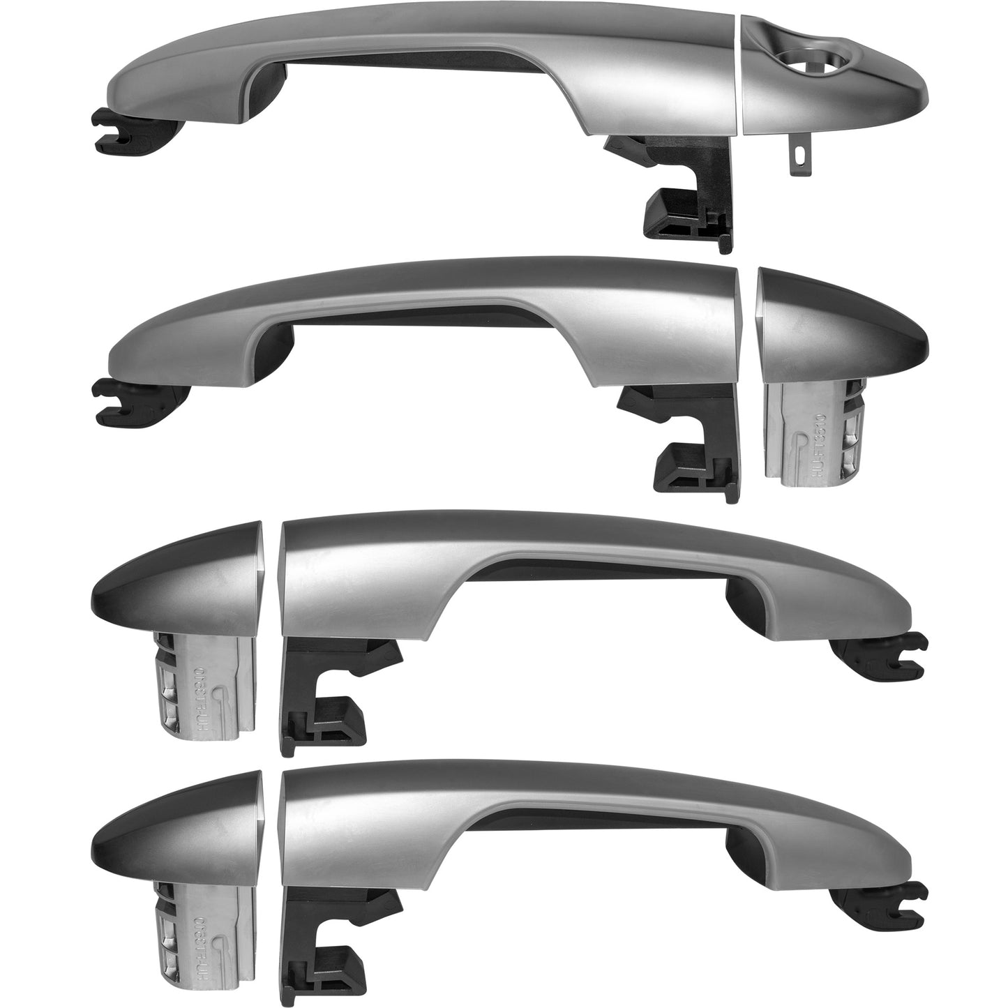 Brock 4 Piece Silver Outside Door Handle Set Driver Left Passenger Right Front & Rear Compatible With 2014-2017 FIAT 500L Trekking Hatchback 2014-2017 FIAT 500L Urbana Hatchback 2442-0004C4