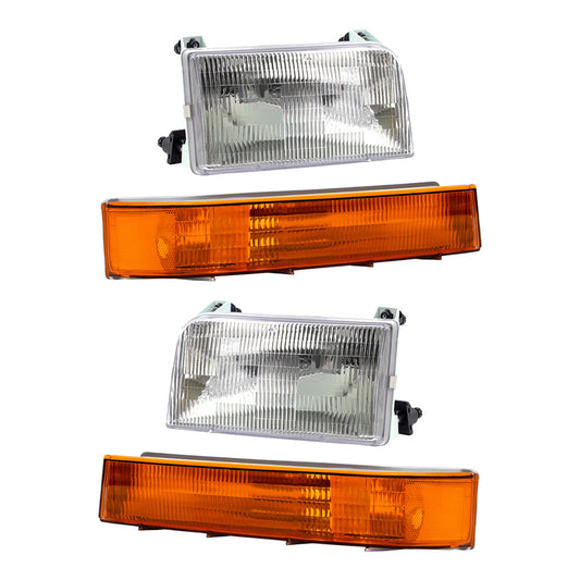 Headlights and Park Signal Lights Compatible with 92-96 F150 Pickup Truck 1992-1996 Bronco 1992-1997 F250/F350