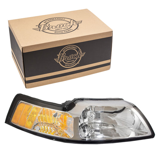 Brock Replacement Passengers Halogen Headlight Compatible with 1999-2004 Mustang YR3Z 13008 AA