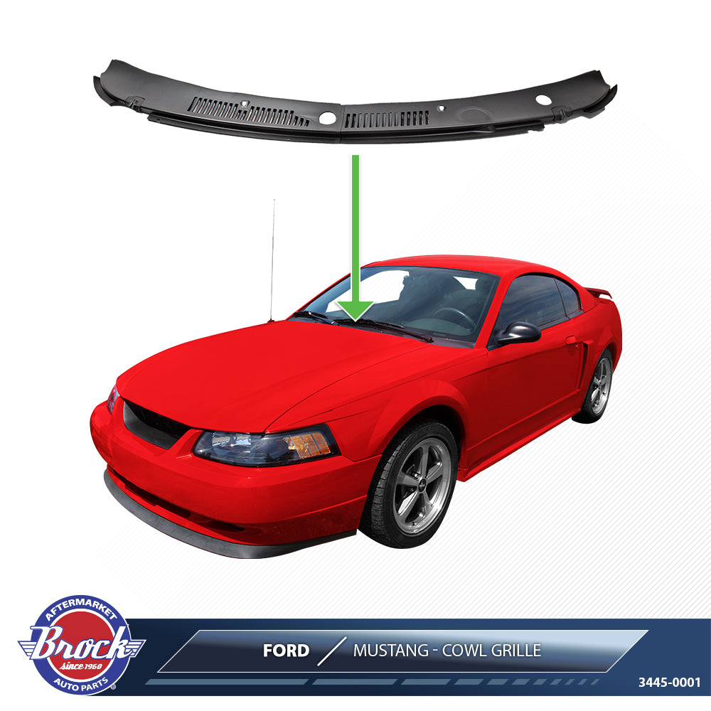 Brock Replacement Set Halogen Headlights with Cowl Grille Panel Compatible with 01-04 Mustang Coupe Convertible