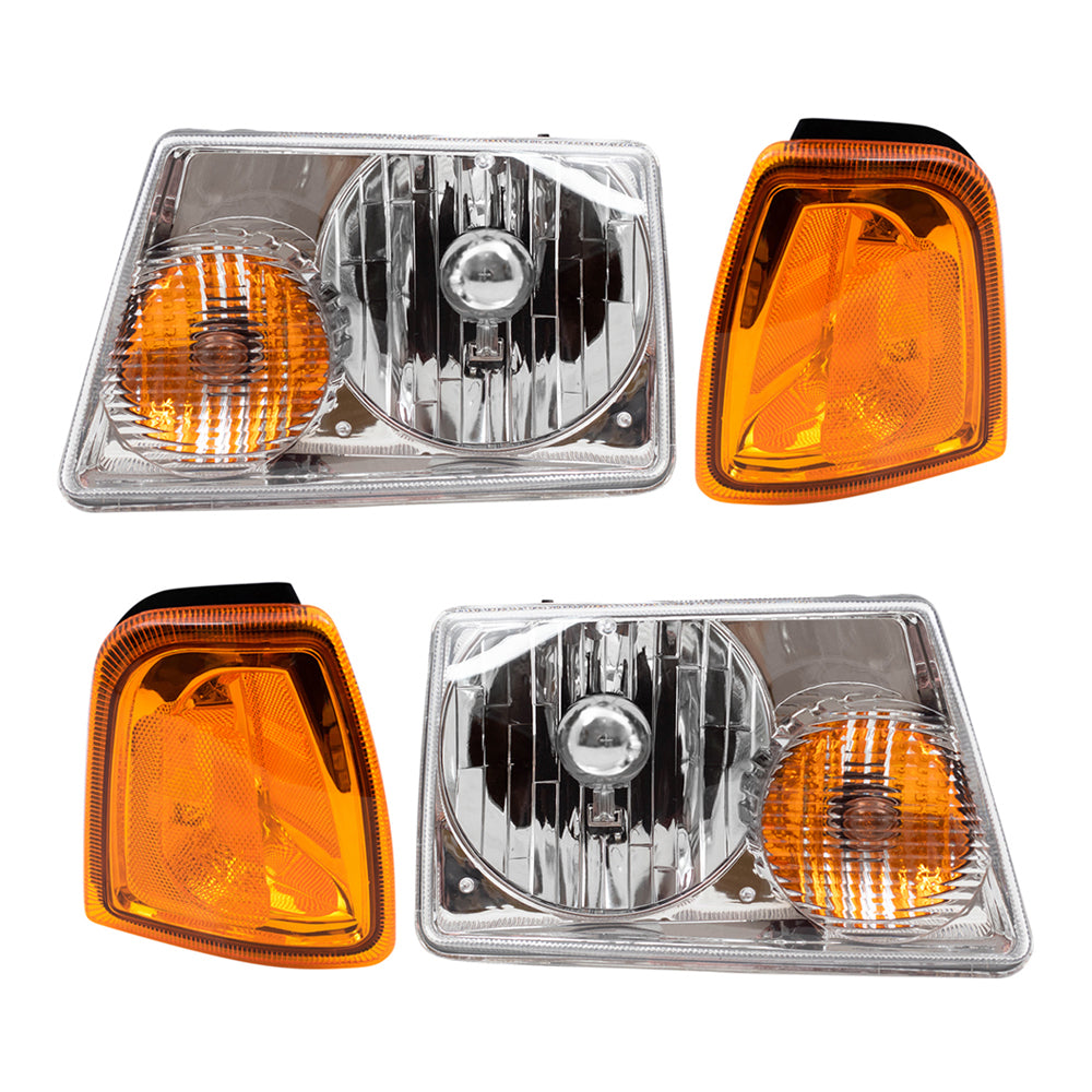 Brock Headlights with Park Signals Compatible with 2001-2005 Ranger Pickup Replacement Headlights with Park Lights Set