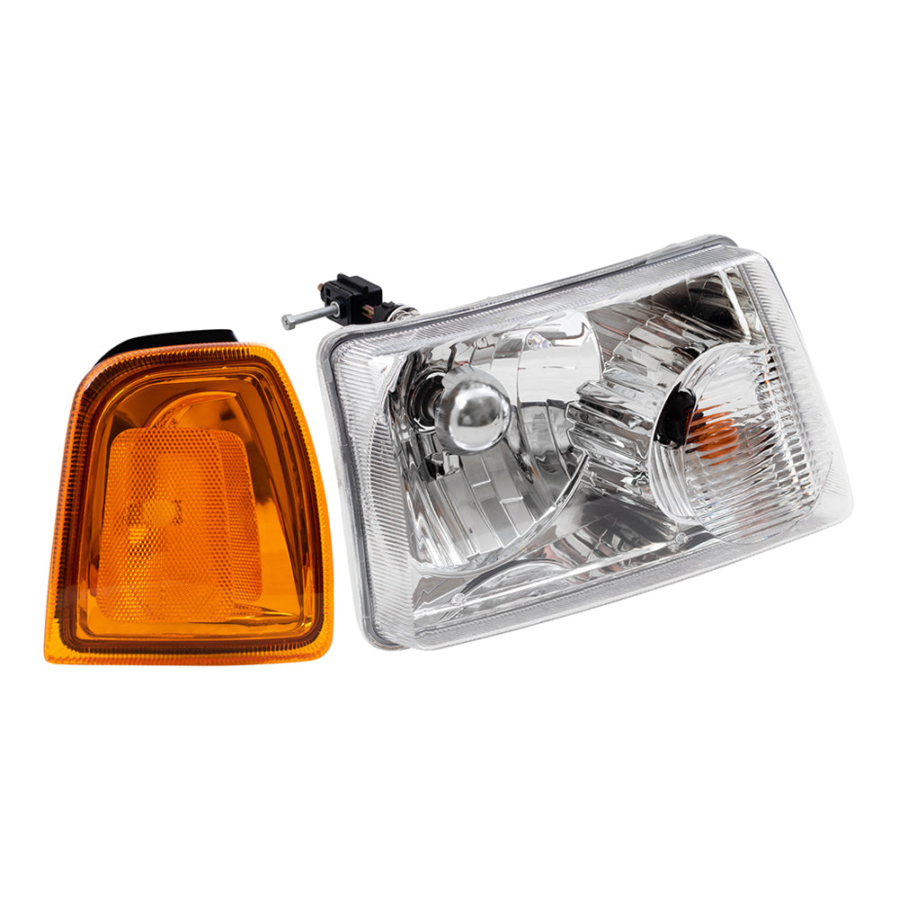 Brock Headlights with Park Signals Compatible with 2001-2005 Ranger Pickup Replacement Headlights with Park Lights Set
