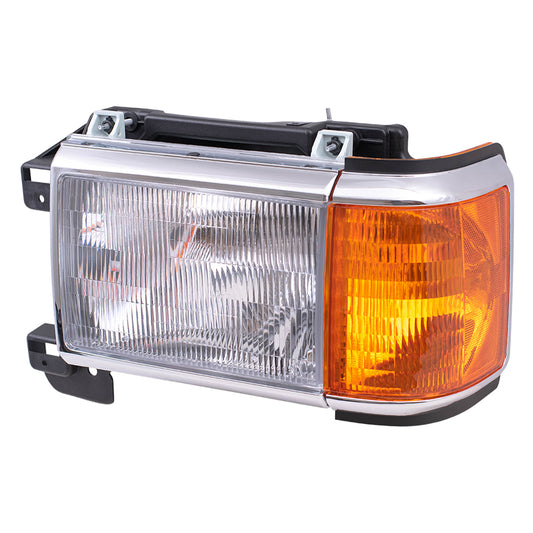 Brock Replacement Drivers Headlight Headlamp with Park Lamp & Chrome Trim Compatible with 1987-1991 F100 F250 F250 F350 Pickup Truck Bronco