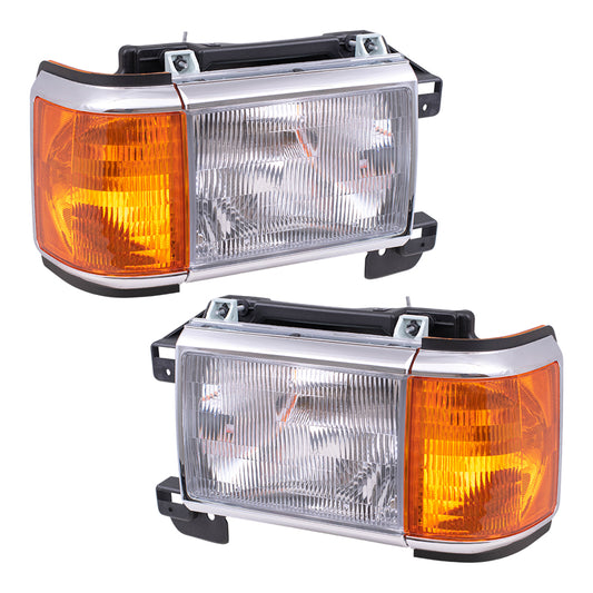 Headlight for 1987-1991 Bronco w/ Park Lamp Chrome Trim 1987-1991 F-150 1987-1991 F-250 1987-1991 F-350 E9TZ13008F Set