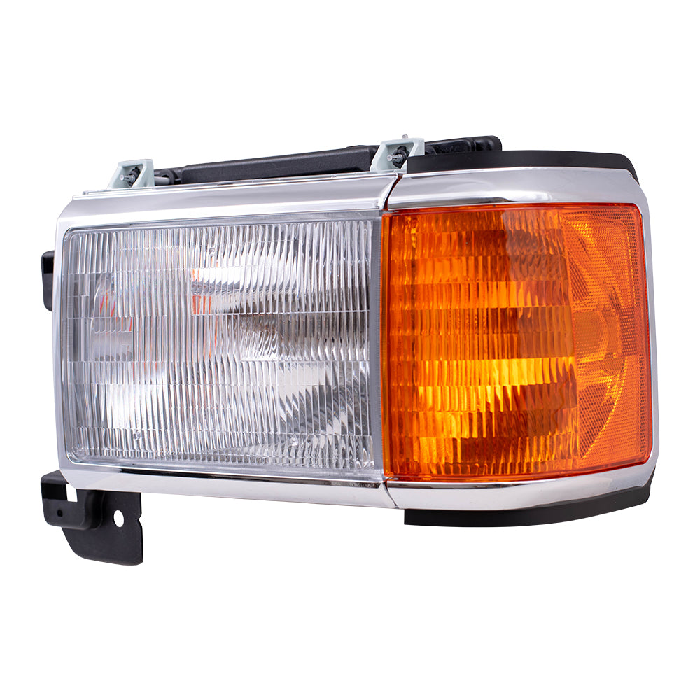 Brock Replacement Drivers Headlight Headlamp with Park Lamp & Chrome Trim Compatible with 1987-1991 F100 F250 F250 F350 Pickup Truck Bronco