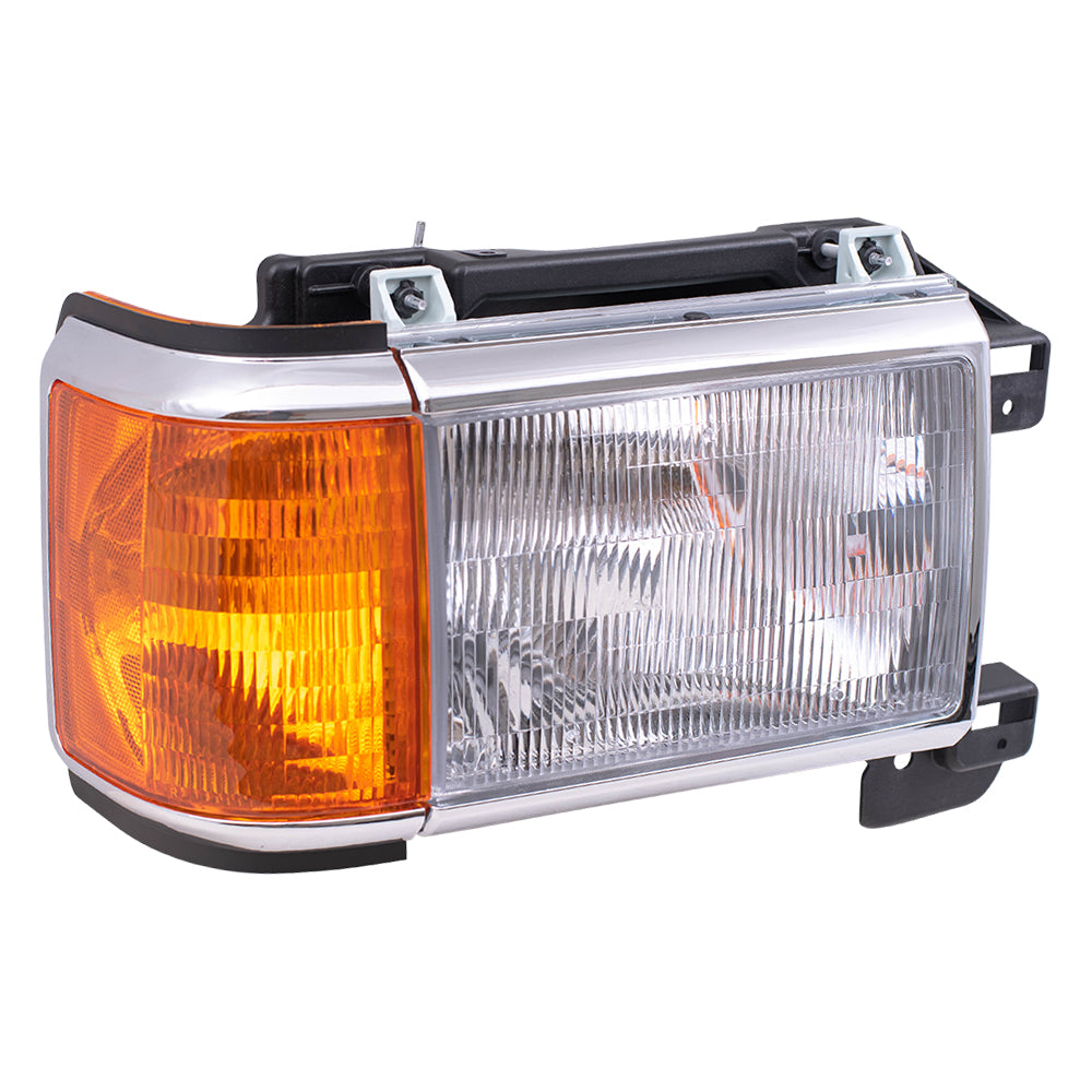 Brock Replacement Passengers Headlight Headlamp with Park Lamp & Chrome Trim Compatible with 1987-1991 F100 F150 F250 F350 Pickup Truck Bronco
