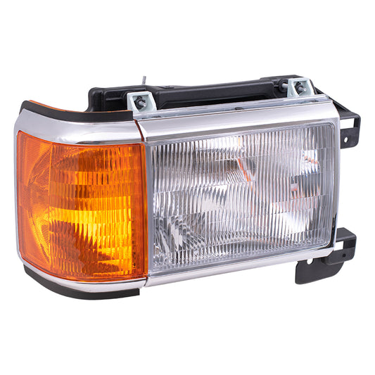 Brock Replacement Passengers Headlight Headlamp with Park Lamp & Chrome Trim Compatible with 1987-1991 F100 F150 F250 F350 Pickup Truck Bronco