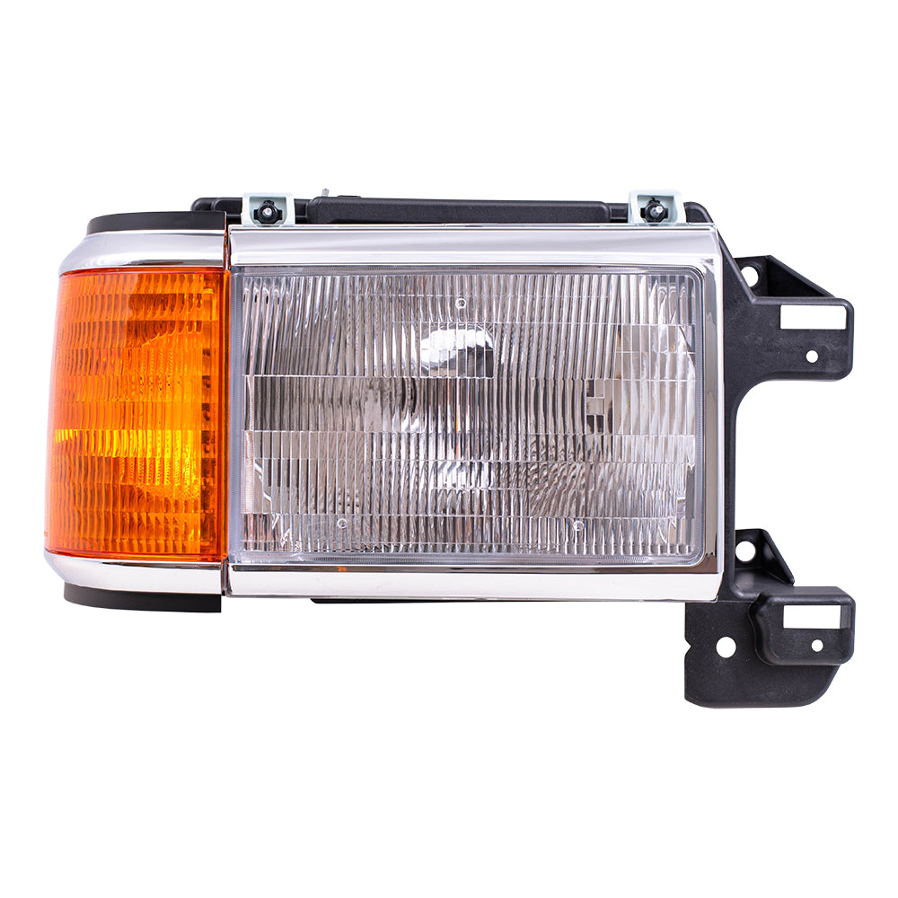 Brock Replacement Passengers Headlight Headlamp with Park Lamp & Chrome Trim Compatible with 1987-1991 F100 F150 F250 F350 Pickup Truck Bronco