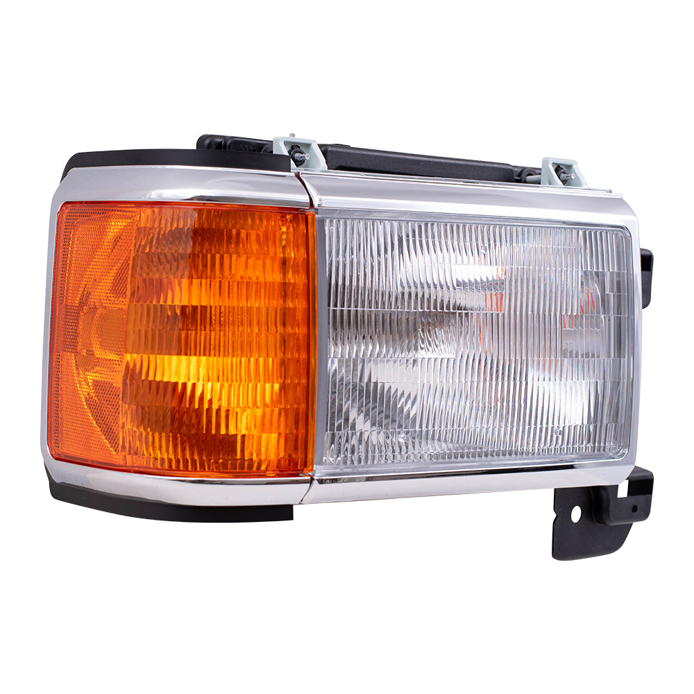 Brock Replacement Passengers Headlight Headlamp with Park Lamp & Chrome Trim Compatible with 1987-1991 F100 F150 F250 F350 Pickup Truck Bronco