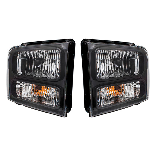 Brock Replacement BROCK Driver + Passenger Halogen Headlights w/ Black Bezels Compatible with 05-07 Super Duty Pickup Truck Replaces 6C3Z13008DB 6C3Z13008CB FO2502224 FO2503224