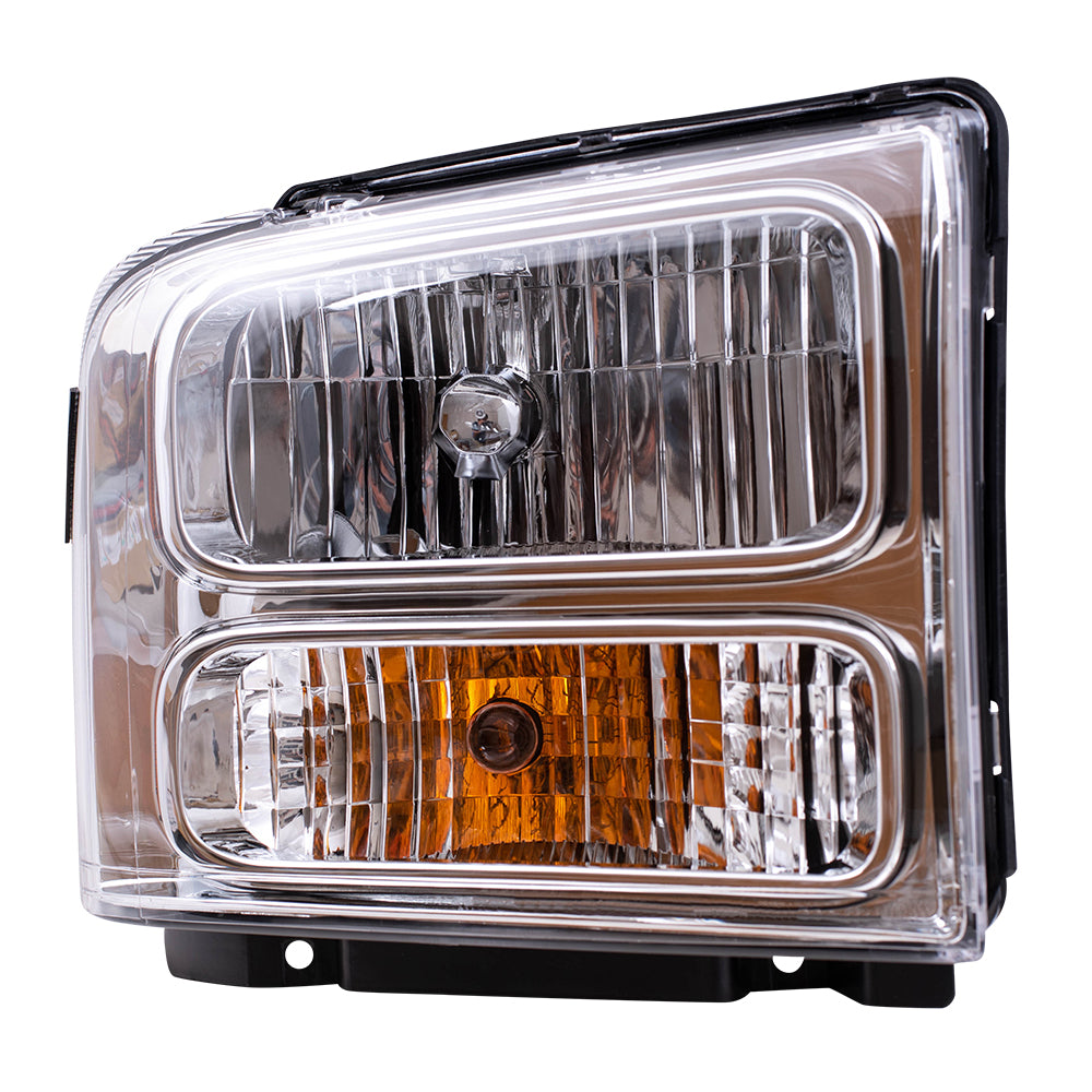 Brock Replacement Passengers Halogen Headlight Headlamp w/ Chrome Bezel Compatible with 05-07 Super Duty Pickup Truck 6C3Z13008AB FO2503217