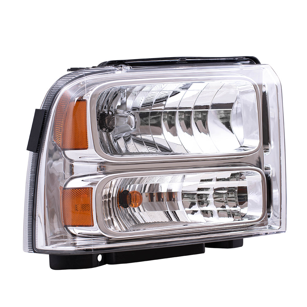 Brock Replacement Passengers Halogen Headlight Headlamp w/ Chrome Bezel Compatible with 05-07 Super Duty Pickup Truck 6C3Z13008AB FO2503217