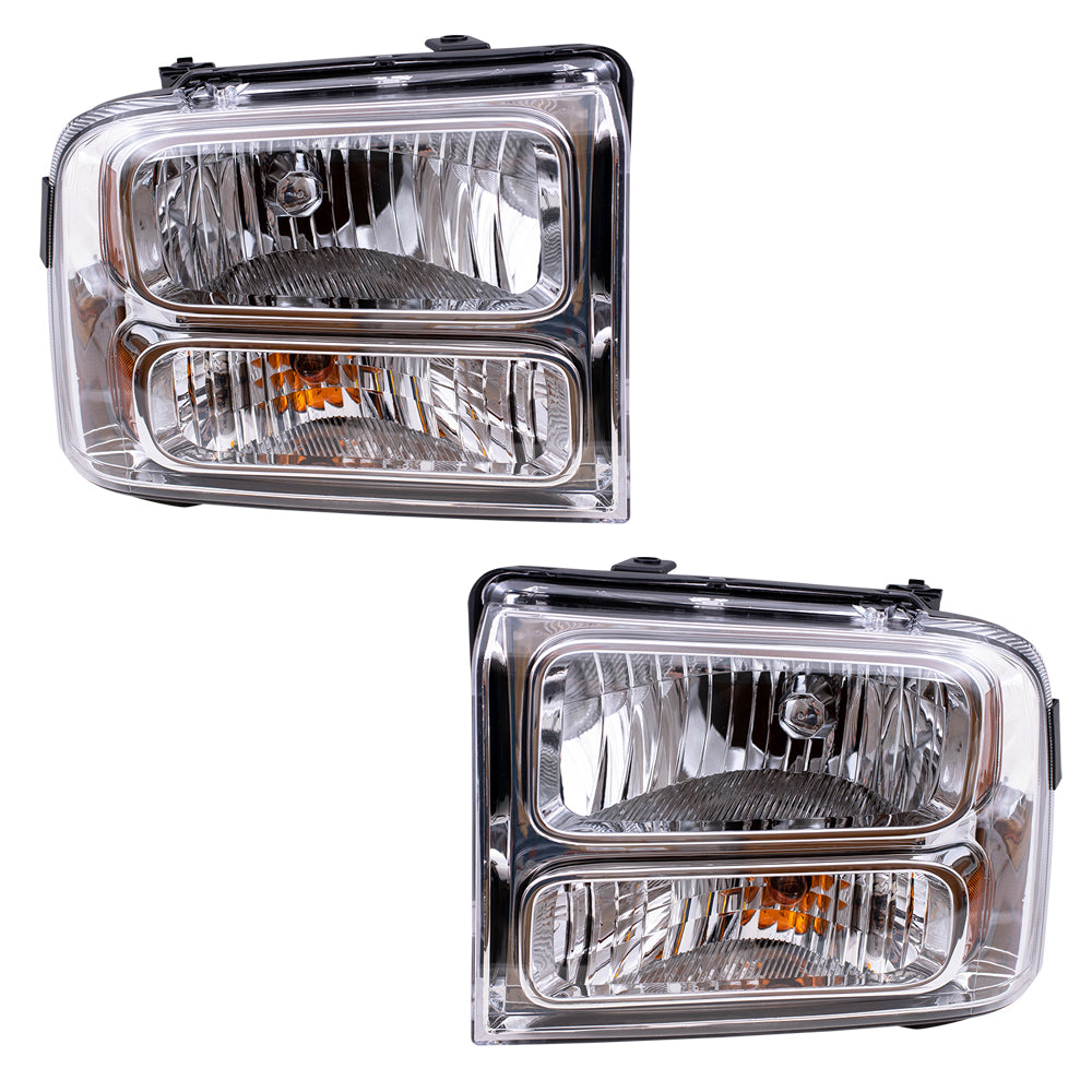 Headlight for 2005-2005 Excursion w/ Chrome Bezel 2005-2007 F-250 Super Duty 2005-2007 F-350 Super Duty 6C3Z13008BB Set
