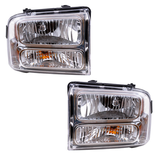 Headlight for 2005-2005 Excursion w/ Chrome Bezel 2005-2007 F-250 Super Duty 2005-2007 F-350 Super Duty 6C3Z13008BB Set