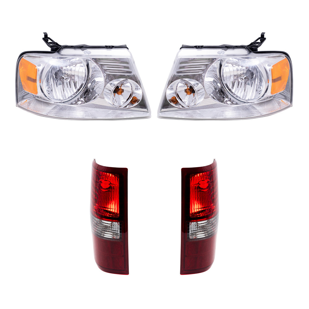 Brock Aftermarket Replacement Driver left Passenger Right Halogen Combination Headlight Assemblies and Styleside Tail Lights 4 Piece Set Compatible with 2006-2008 Ford F-150