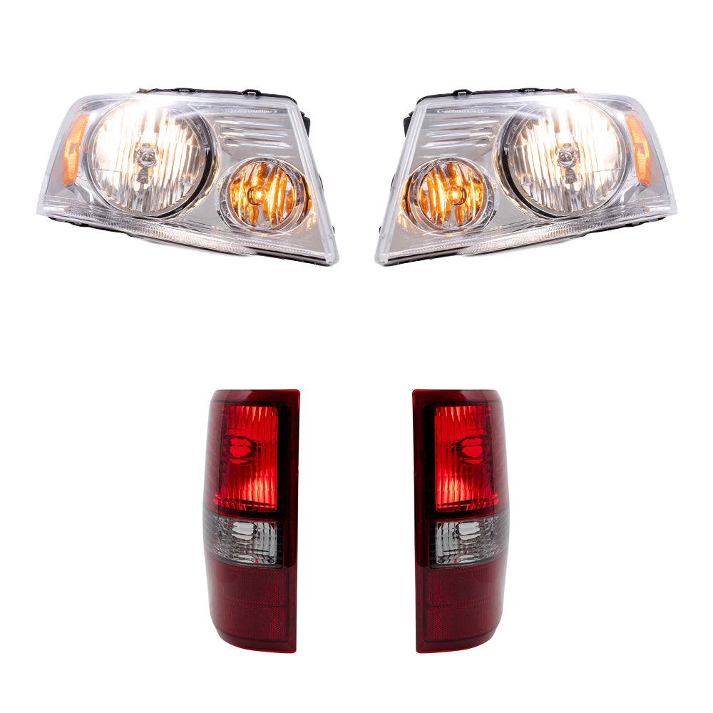 Brock Aftermarket Replacement Driver left Passenger Right Halogen Combination Headlight Assemblies and Styleside Tail Lights 4 Piece Set Compatible with 2006-2008 Ford F-150