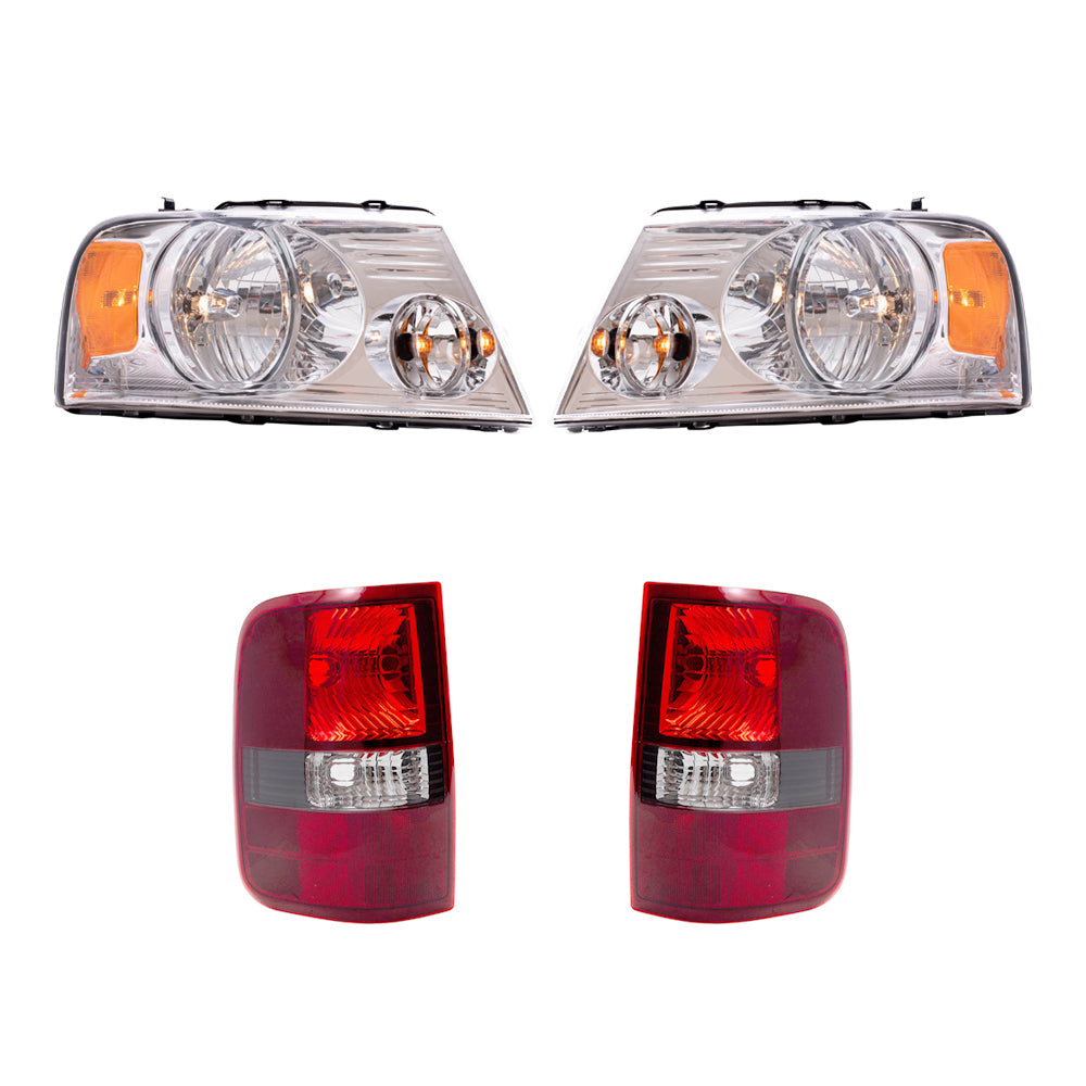 Brock Aftermarket Replacement Driver left Passenger Right Halogen Combination Headlight Assemblies and Styleside Tail Lights 4 Piece Set Compatible with 2006-2008 Ford F-150