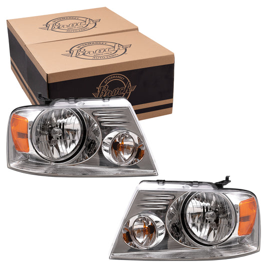 Headlight for 2004-2008 F-150 w/ Chrome Bezel 2006-2006 Mark LT 7L3Z13008FA Set