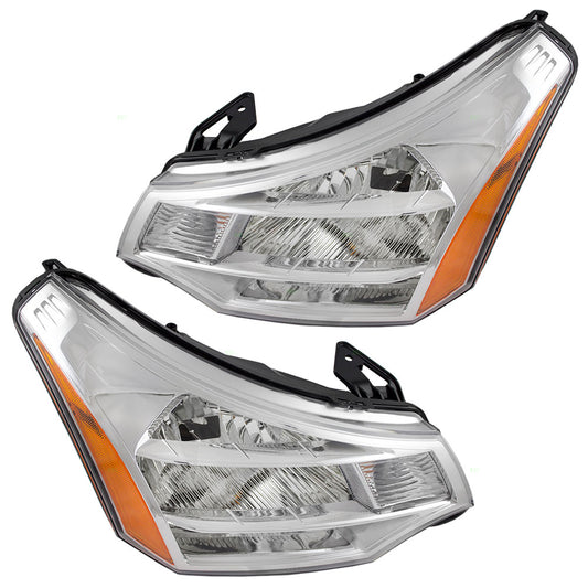Brock Replacement Driver and Passenger Halogen Headlights Headlamps Compatible with 2008-2011 Focus 8S4Z13008F 8S4Z13008E