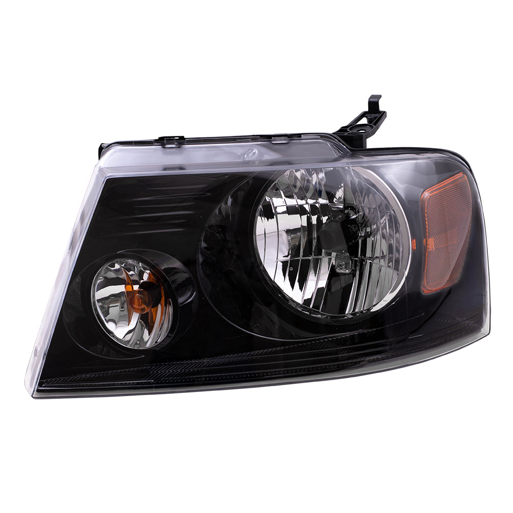 Brock Replacement Drivers Headlight Lens with Black Bezel Compatible with 2004 2005 2006 2007 2008 F150 Pickup Truck 7L3Z 13008 HA