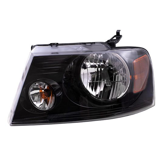 Brock Replacement Drivers Headlight Lens with Black Bezel Compatible with 2004 2005 2006 2007 2008 F150 Pickup Truck 7L3Z 13008 HA
