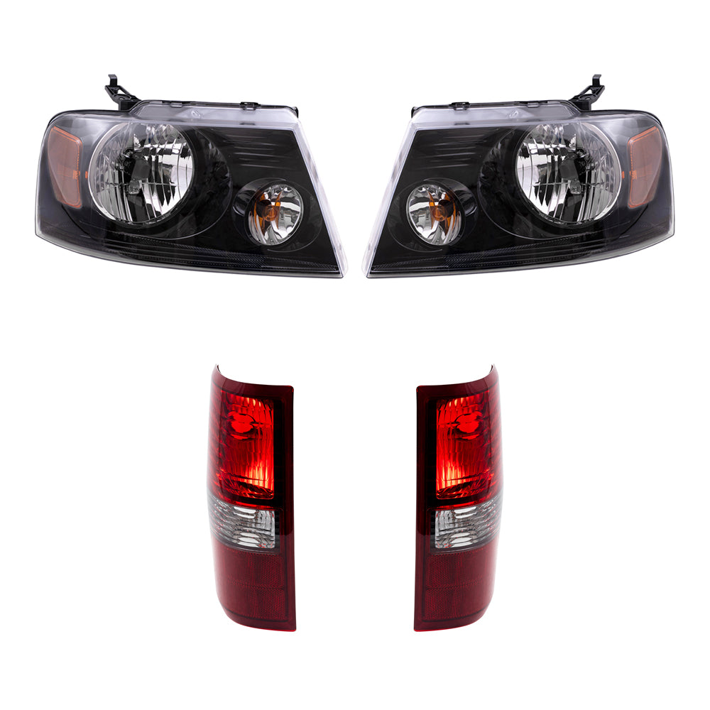Brock Aftermarket Replacement Driver Left Passenger Right Halogen Combination Headlight Assemblies and Styleside Tail Lights 4 Piece Set Compatible with 2006-2008 Ford F-150