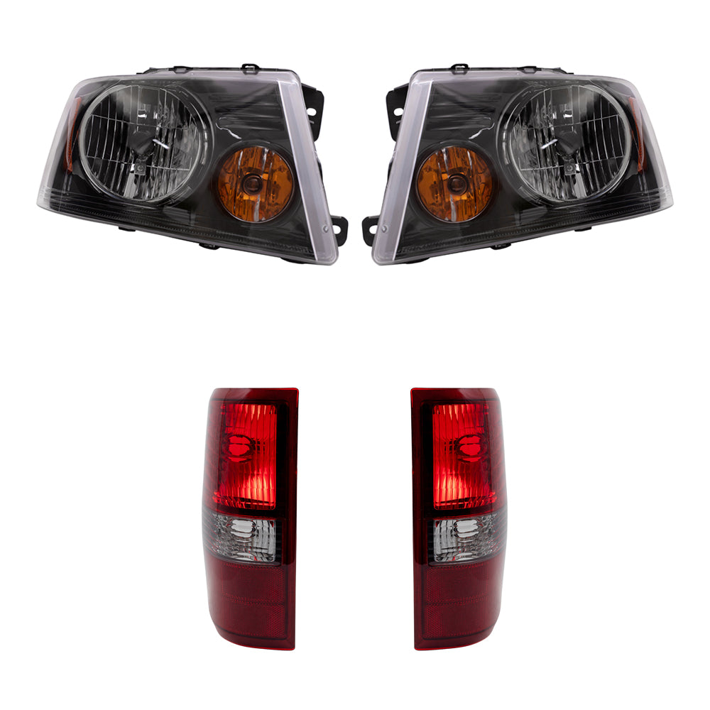 Brock Aftermarket Replacement Driver Left Passenger Right Halogen Combination Headlight Assemblies and Styleside Tail Lights 4 Piece Set Compatible with 2006-2008 Ford F-150